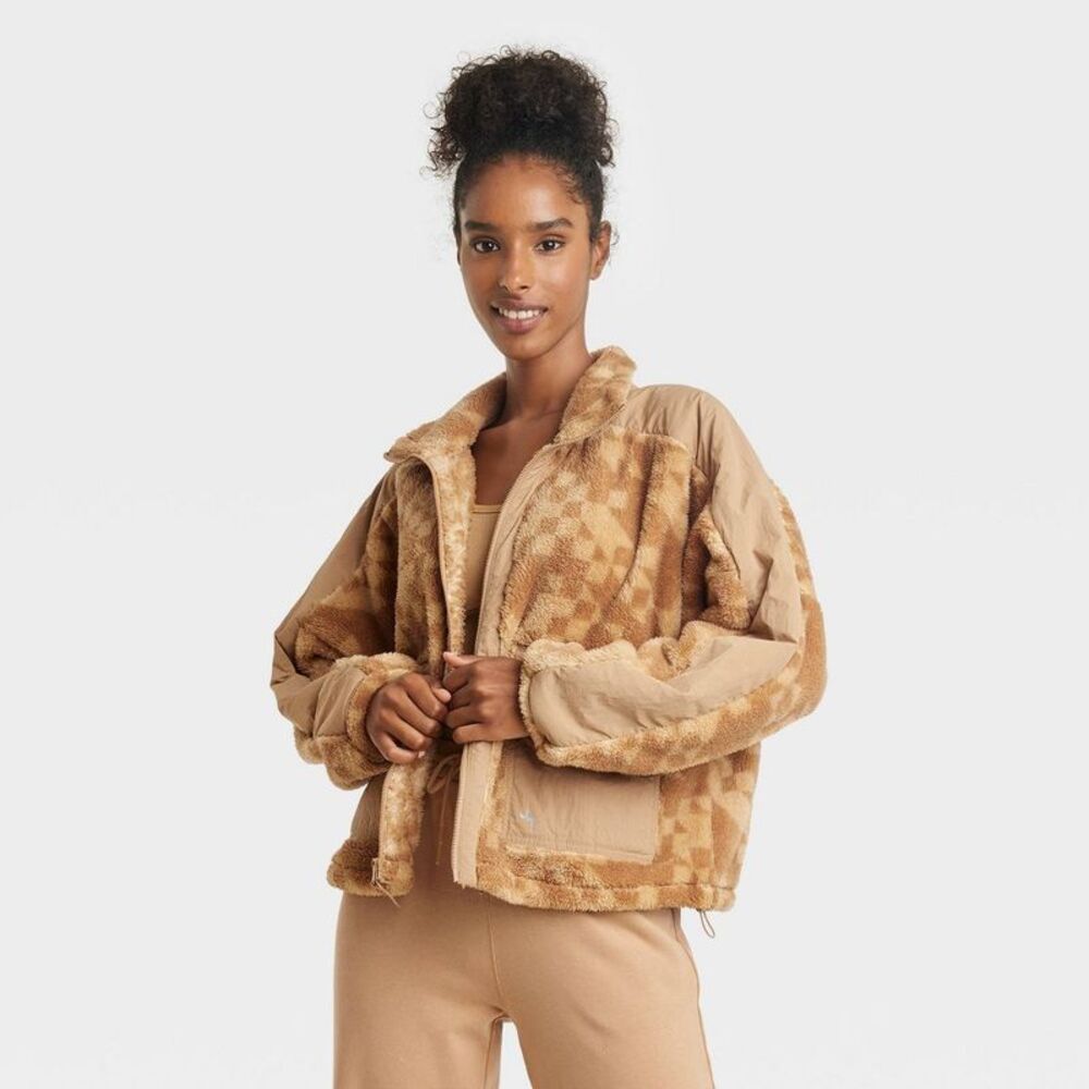 JoyLab Tan Checkerboard Sherpa Jacket